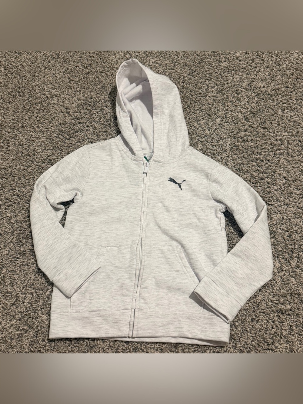 Puma Heather Light Gray Kids Full-Zip Hoodie with Puma Logo